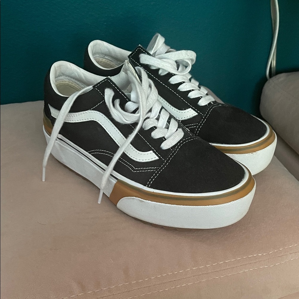 Vans Black and White Shoes with Gum Accents